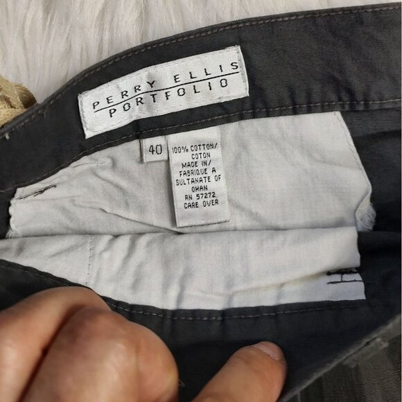 Perry Ellis Portofino Shorts Bermudas Twill Pleated Gray Cotton NEW - Picture 5 of 5